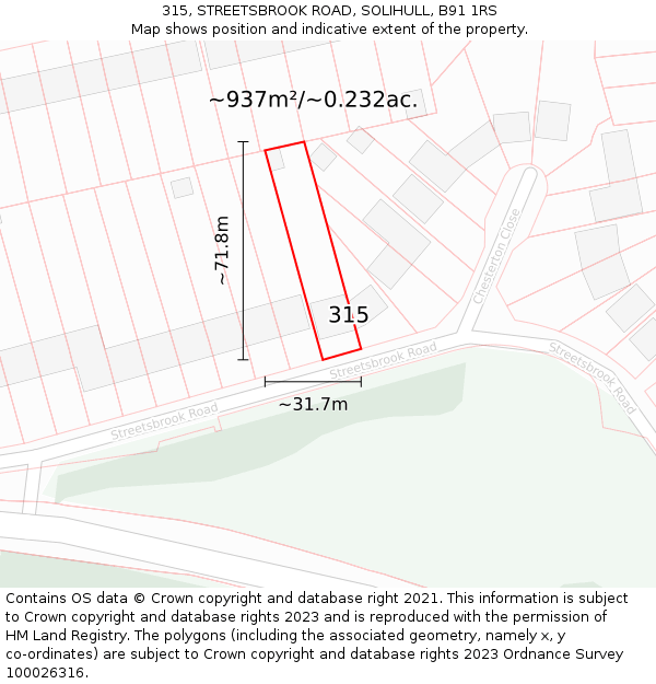 315, STREETSBROOK ROAD, SOLIHULL, B91 1RS: Plot and title map