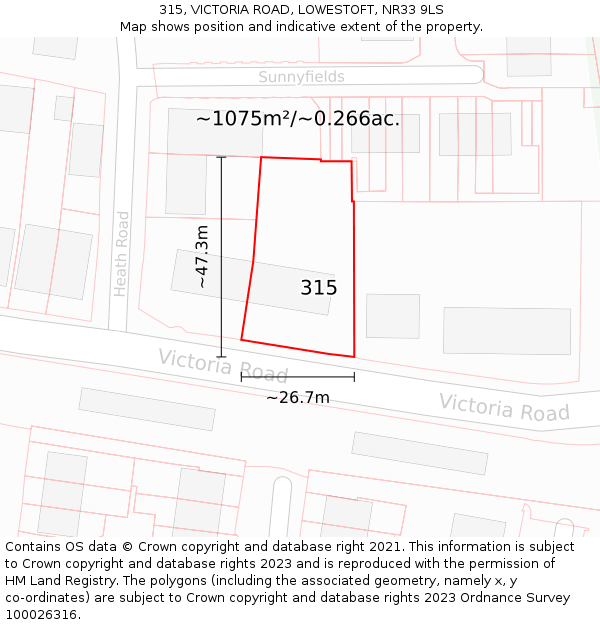 315, VICTORIA ROAD, LOWESTOFT, NR33 9LS: Plot and title map