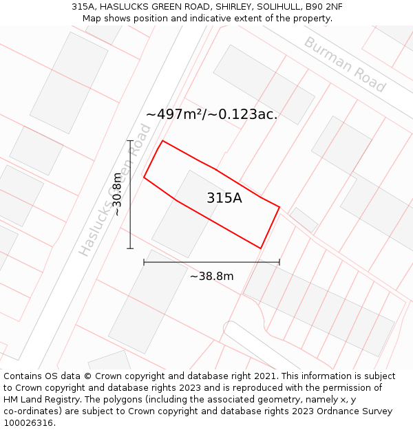 315A, HASLUCKS GREEN ROAD, SHIRLEY, SOLIHULL, B90 2NF: Plot and title map