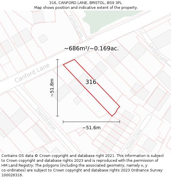 316, CANFORD LANE, BRISTOL, BS9 3PL: Plot and title map