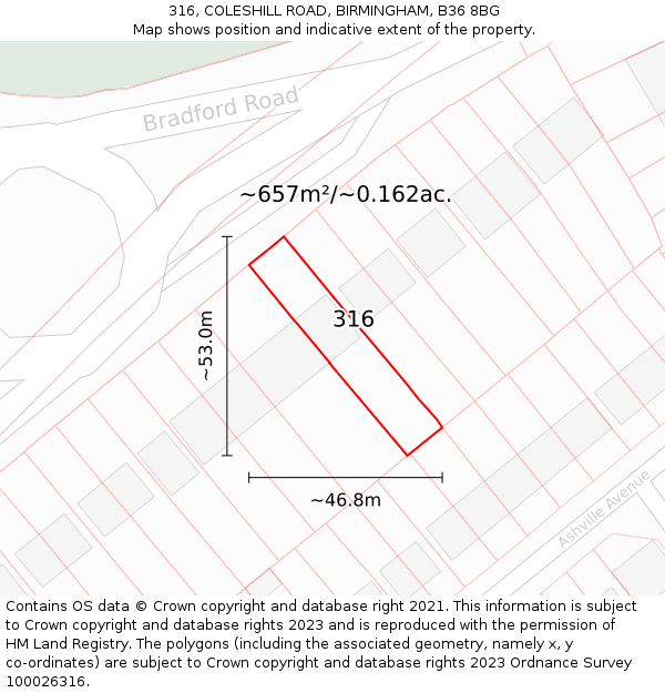 316, COLESHILL ROAD, BIRMINGHAM, B36 8BG: Plot and title map