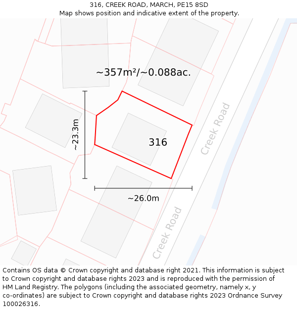 316, CREEK ROAD, MARCH, PE15 8SD: Plot and title map