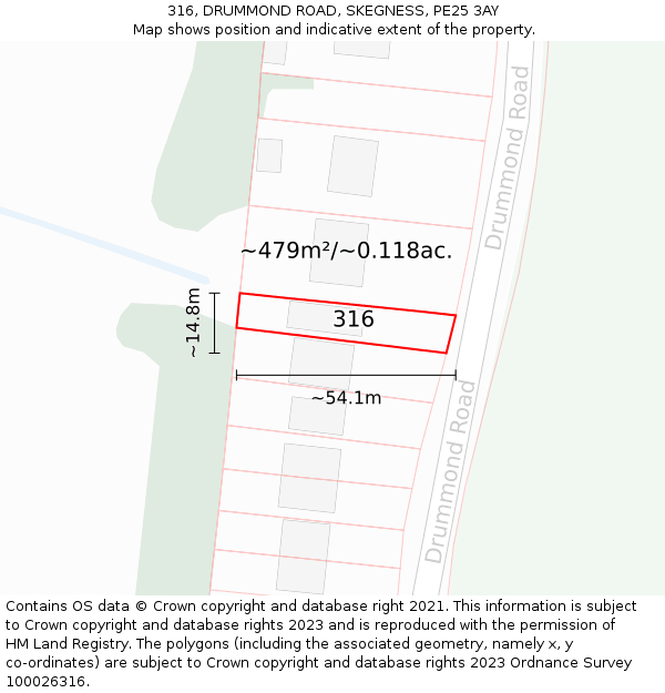 316, DRUMMOND ROAD, SKEGNESS, PE25 3AY: Plot and title map