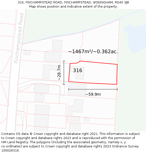 316, FINCHAMPSTEAD ROAD, FINCHAMPSTEAD, WOKINGHAM, RG40 3JB: Plot and title map