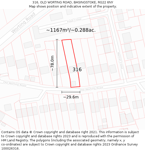 316, OLD WORTING ROAD, BASINGSTOKE, RG22 6NY: Plot and title map