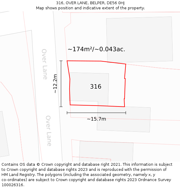 316, OVER LANE, BELPER, DE56 0HJ: Plot and title map