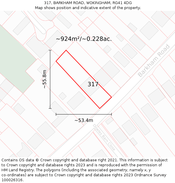 317, BARKHAM ROAD, WOKINGHAM, RG41 4DG: Plot and title map