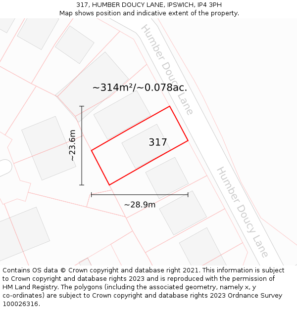 317, HUMBER DOUCY LANE, IPSWICH, IP4 3PH: Plot and title map