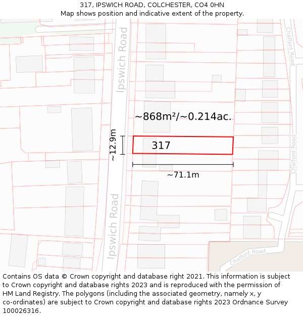 317, IPSWICH ROAD, COLCHESTER, CO4 0HN: Plot and title map