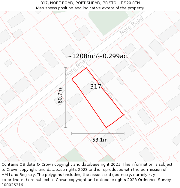 317, NORE ROAD, PORTISHEAD, BRISTOL, BS20 8EN: Plot and title map