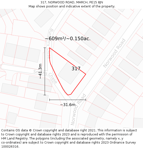 317, NORWOOD ROAD, MARCH, PE15 8JN: Plot and title map