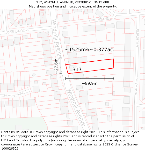 317, WINDMILL AVENUE, KETTERING, NN15 6PR: Plot and title map