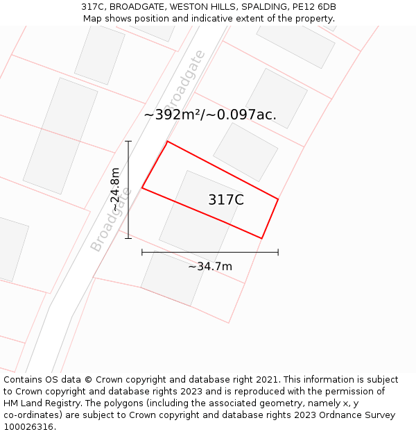 317C, BROADGATE, WESTON HILLS, SPALDING, PE12 6DB: Plot and title map