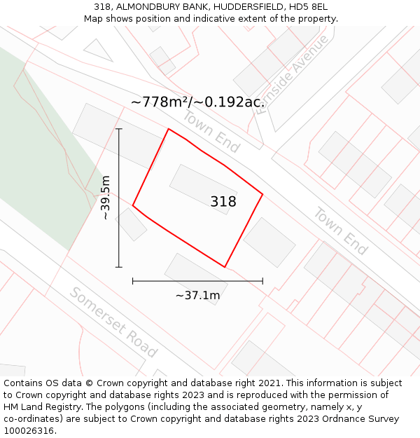 318, ALMONDBURY BANK, HUDDERSFIELD, HD5 8EL: Plot and title map