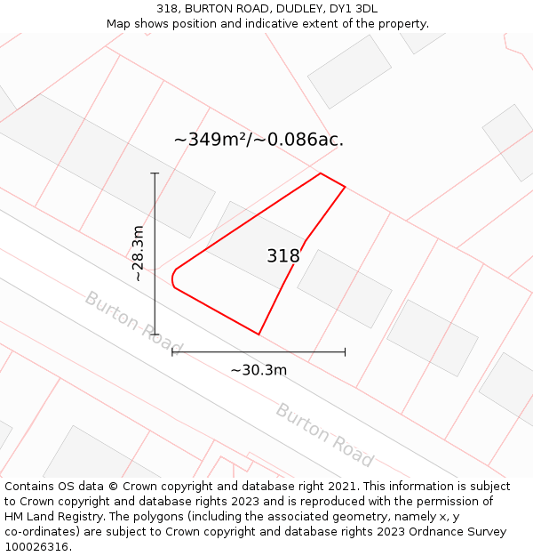 318, BURTON ROAD, DUDLEY, DY1 3DL: Plot and title map