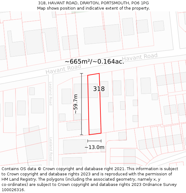 318, HAVANT ROAD, DRAYTON, PORTSMOUTH, PO6 1PG: Plot and title map