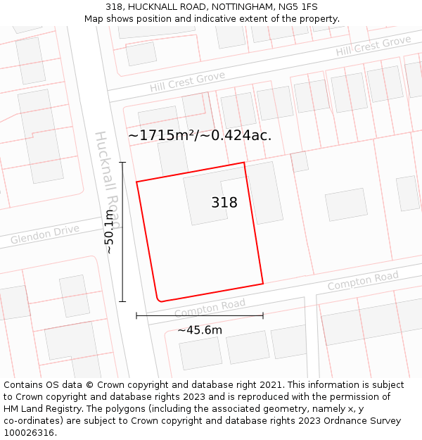 318, HUCKNALL ROAD, NOTTINGHAM, NG5 1FS: Plot and title map