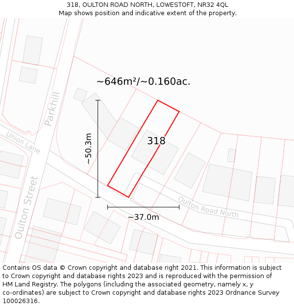 318, OULTON ROAD NORTH, LOWESTOFT, NR32 4QL: Plot and title map