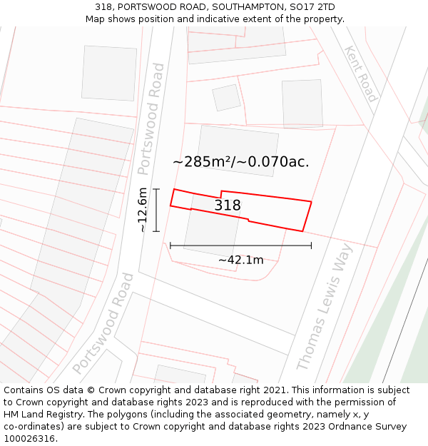 318, PORTSWOOD ROAD, SOUTHAMPTON, SO17 2TD: Plot and title map