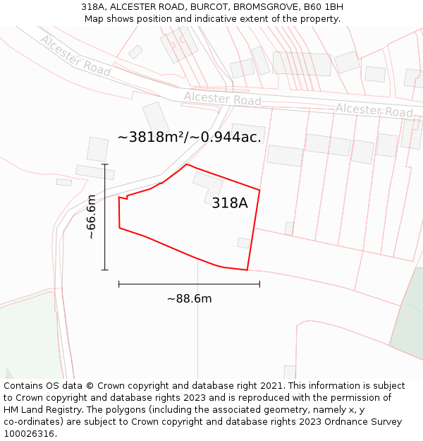 318A, ALCESTER ROAD, BURCOT, BROMSGROVE, B60 1BH: Plot and title map