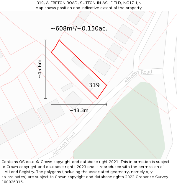 319, ALFRETON ROAD, SUTTON-IN-ASHFIELD, NG17 1JN: Plot and title map