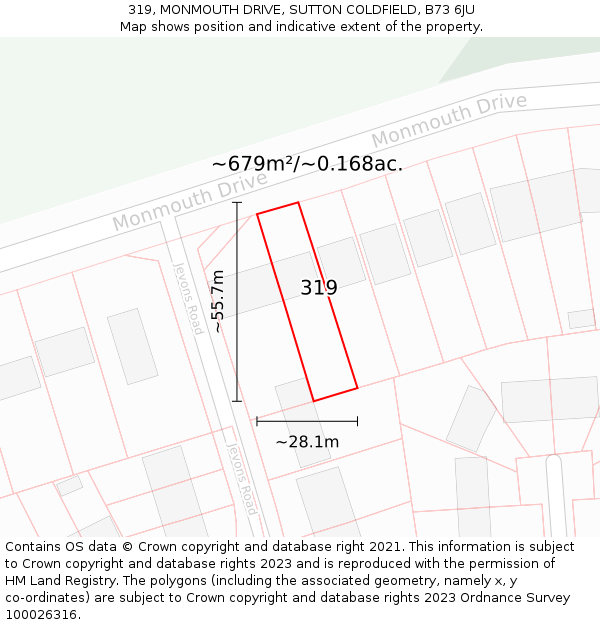 319, MONMOUTH DRIVE, SUTTON COLDFIELD, B73 6JU: Plot and title map