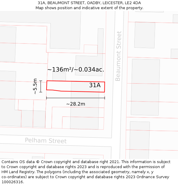 31A, BEAUMONT STREET, OADBY, LEICESTER, LE2 4DA: Plot and title map