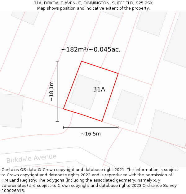 31A, BIRKDALE AVENUE, DINNINGTON, SHEFFIELD, S25 2SX: Plot and title map