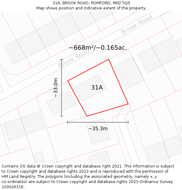 31A, BROOK ROAD, ROMFORD, RM2 5QS: Plot and title map