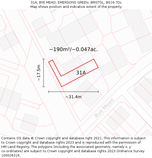 31A, BYE MEAD, EMERSONS GREEN, BRISTOL, BS16 7DL: Plot and title map