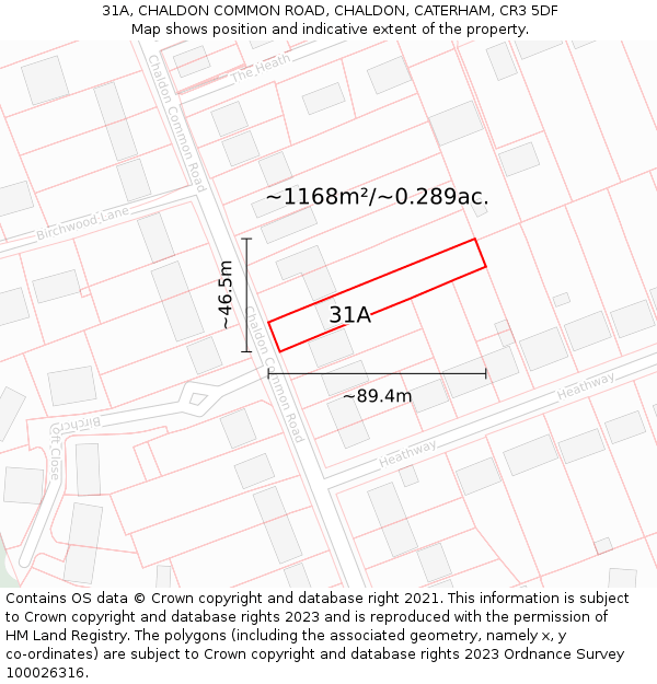 31A, CHALDON COMMON ROAD, CHALDON, CATERHAM, CR3 5DF: Plot and title map