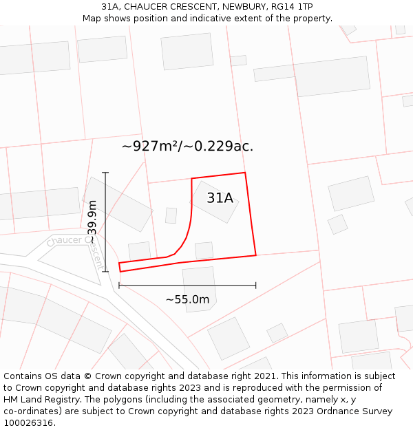 31A, CHAUCER CRESCENT, NEWBURY, RG14 1TP: Plot and title map