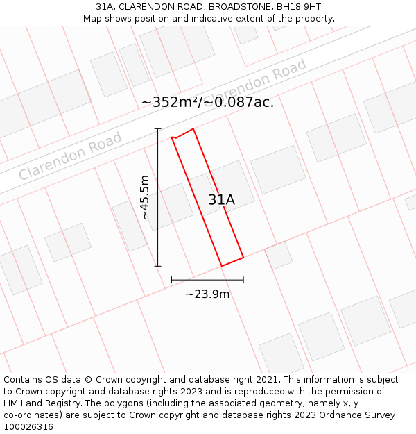 31A, CLARENDON ROAD, BROADSTONE, BH18 9HT: Plot and title map