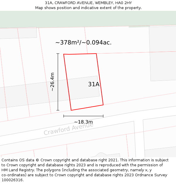 31A, CRAWFORD AVENUE, WEMBLEY, HA0 2HY: Plot and title map