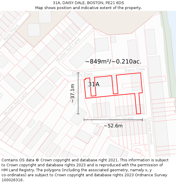 31A, DAISY DALE, BOSTON, PE21 6DS: Plot and title map