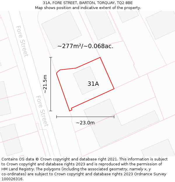 31A, FORE STREET, BARTON, TORQUAY, TQ2 8BE: Plot and title map