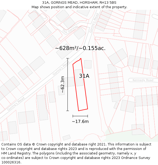 31A, GORINGS MEAD, HORSHAM, RH13 5BS: Plot and title map