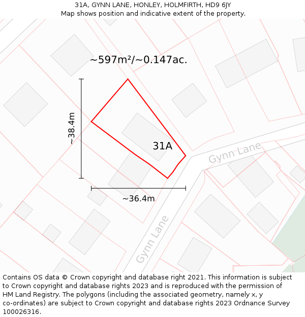31A, GYNN LANE, HONLEY, HOLMFIRTH, HD9 6JY: Plot and title map