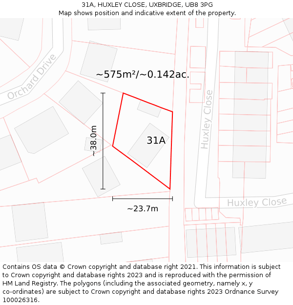 31A, HUXLEY CLOSE, UXBRIDGE, UB8 3PG: Plot and title map