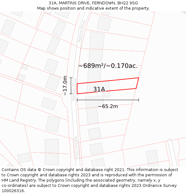 31A, MARTINS DRIVE, FERNDOWN, BH22 9SG: Plot and title map