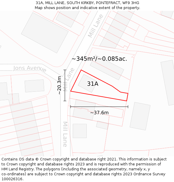 31A, MILL LANE, SOUTH KIRKBY, PONTEFRACT, WF9 3HG: Plot and title map