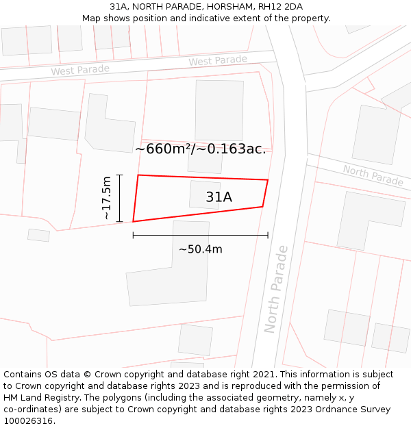 31A, NORTH PARADE, HORSHAM, RH12 2DA: Plot and title map