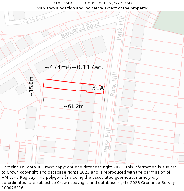 31A, PARK HILL, CARSHALTON, SM5 3SD: Plot and title map