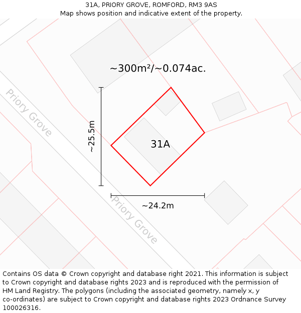 31A, PRIORY GROVE, ROMFORD, RM3 9AS: Plot and title map