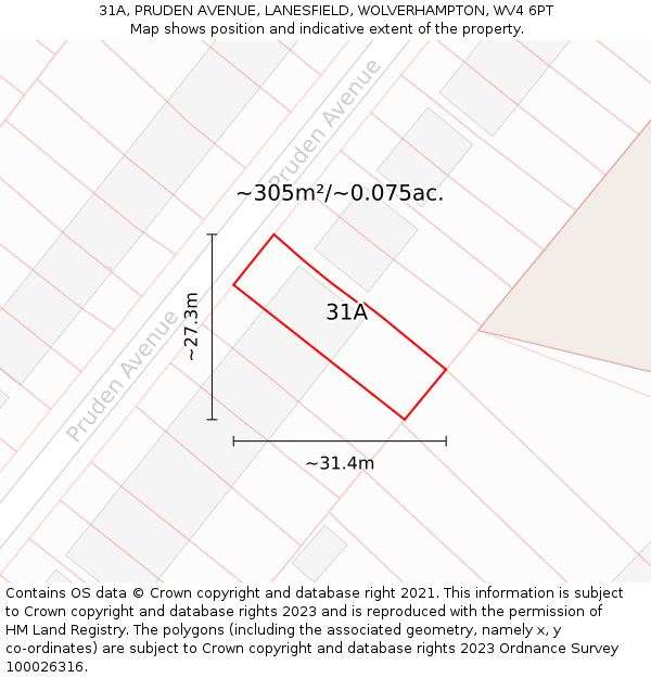 31A, PRUDEN AVENUE, LANESFIELD, WOLVERHAMPTON, WV4 6PT: Plot and title map