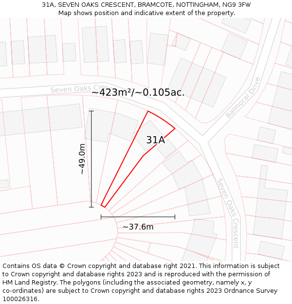 31A, SEVEN OAKS CRESCENT, BRAMCOTE, NOTTINGHAM, NG9 3FW: Plot and title map