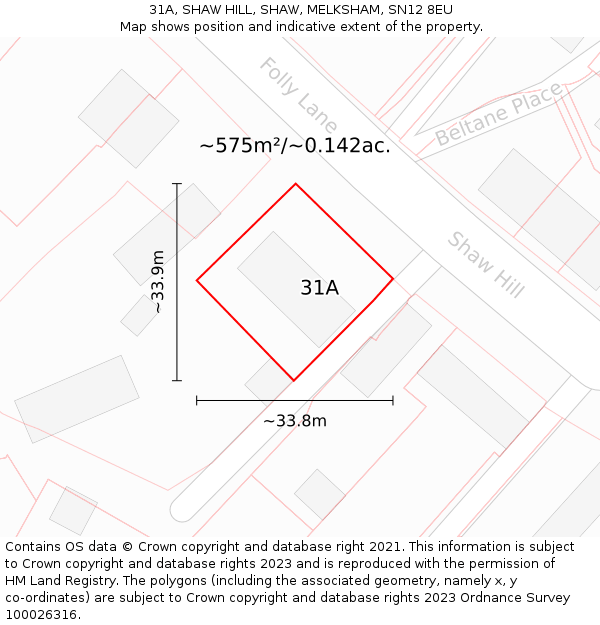 31A, SHAW HILL, SHAW, MELKSHAM, SN12 8EU: Plot and title map