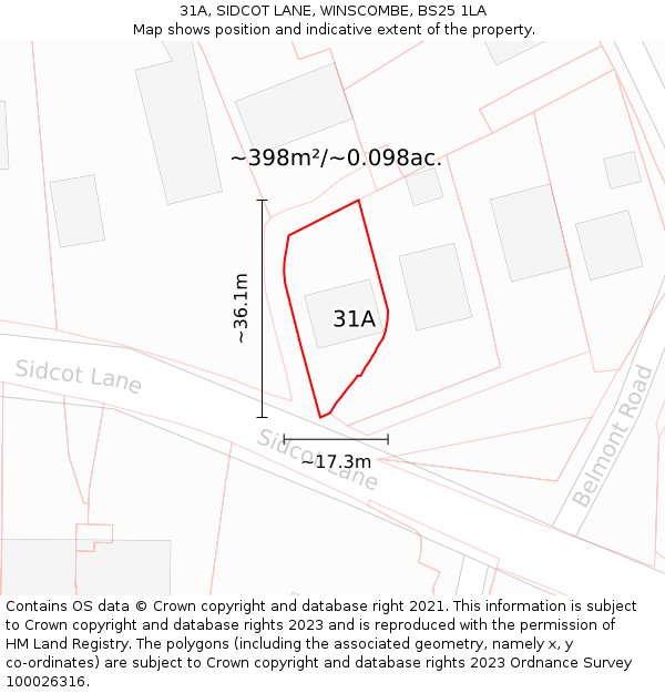 31A, SIDCOT LANE, WINSCOMBE, BS25 1LA: Plot and title map