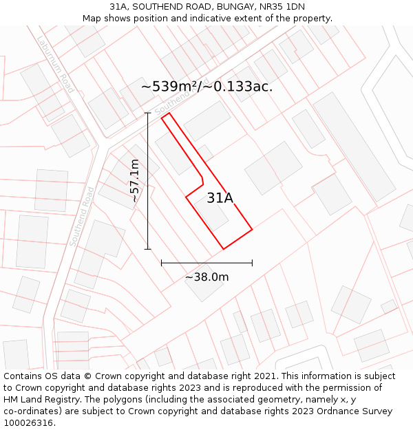 31A, SOUTHEND ROAD, BUNGAY, NR35 1DN: Plot and title map