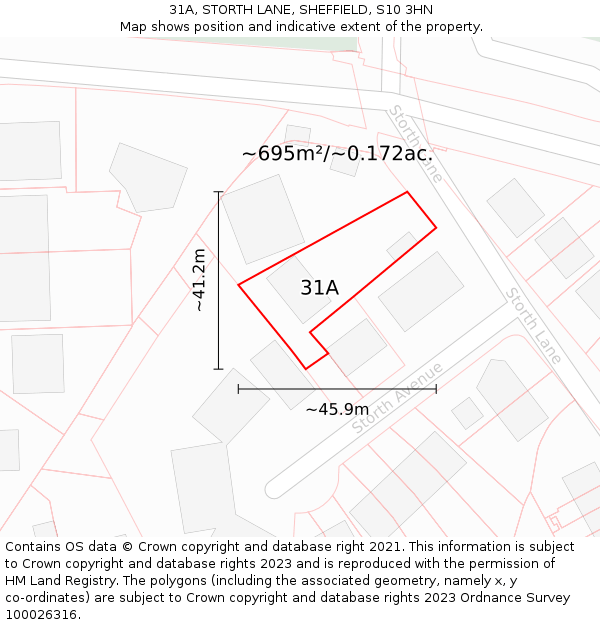 31A, STORTH LANE, SHEFFIELD, S10 3HN: Plot and title map